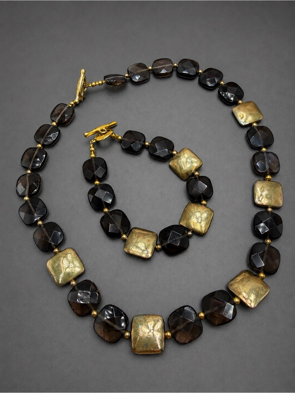 Tateossian Smoky Quartz & Sterling Silver Bead Necklace &Bracelet #37set